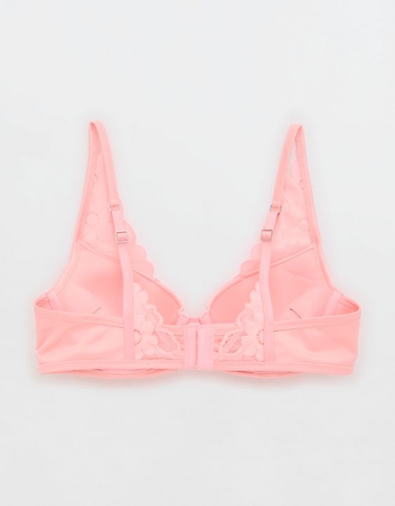 Aerie Show Off Plunge Push Up Real Lace Bras Pink | SCV-809651