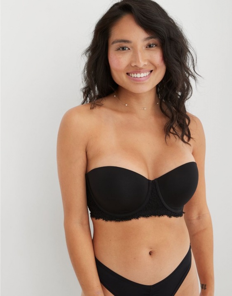 Aerie Show Off Strapless Push Up Bras Black | WYC-716023