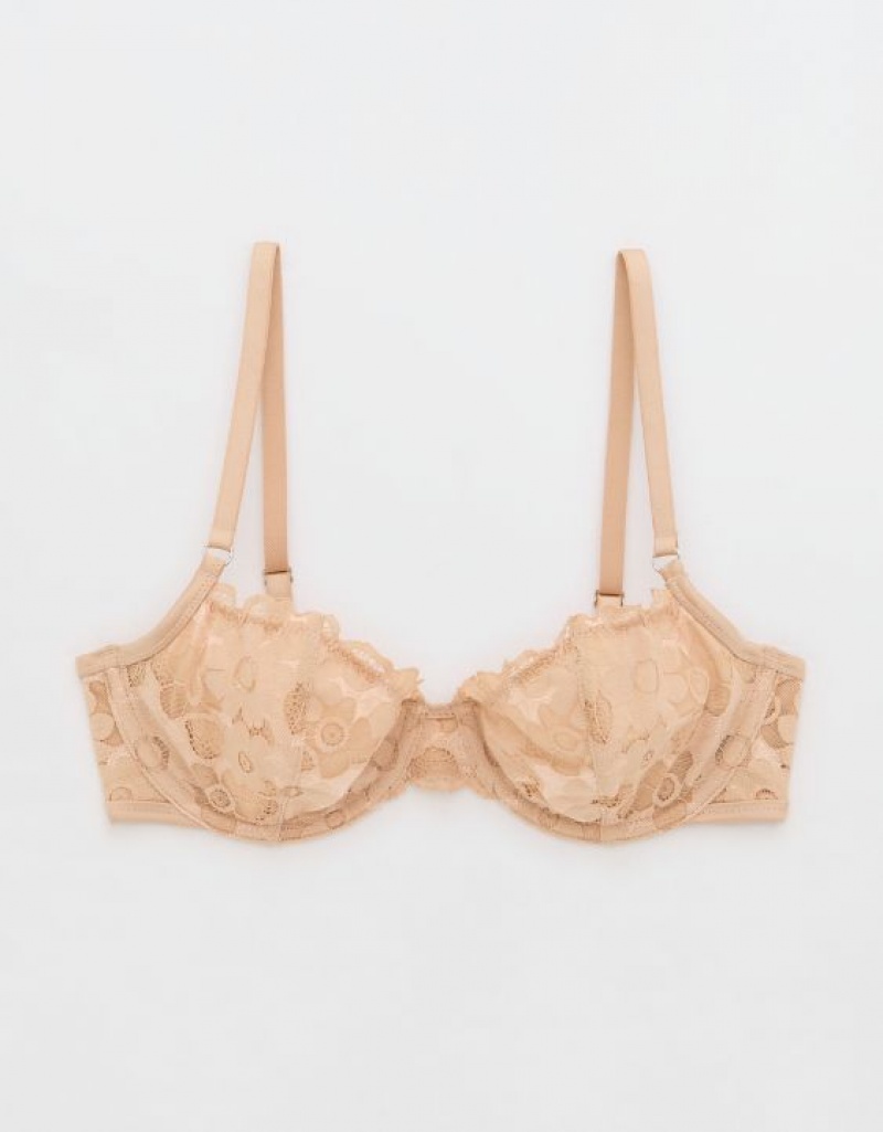 Aerie Show Off Unlined Real Lace Bras Beige | SVM-461038