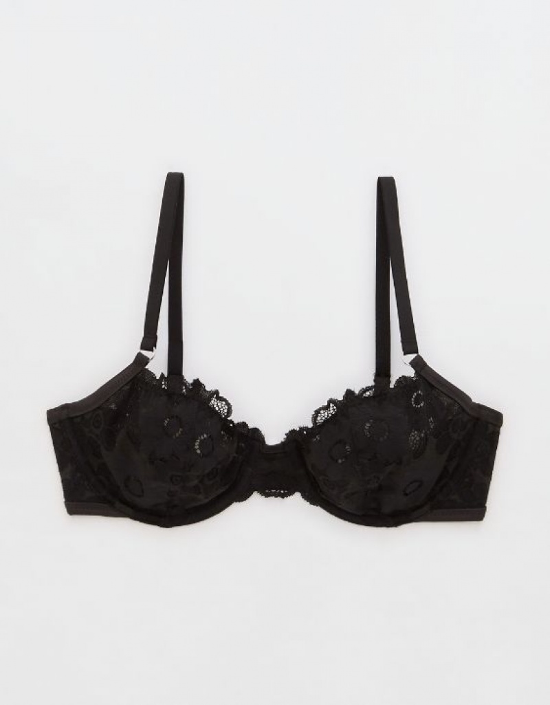 Aerie Show Off Unlined Real Lace Bras Black | WKB-091487