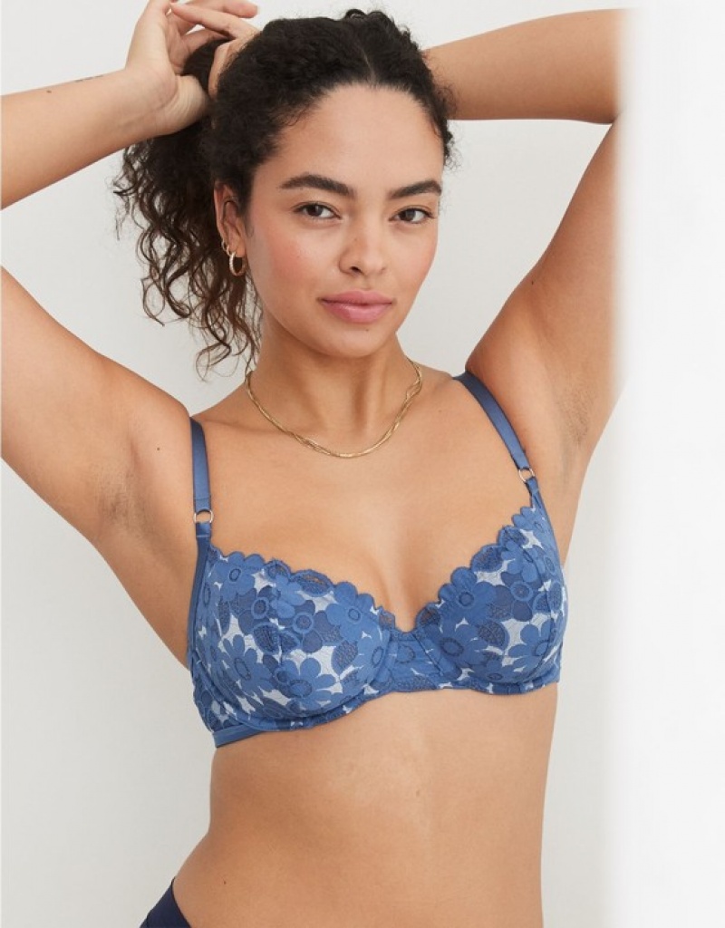 Aerie Show Off Unlined Real Lace Bras Blue | TPA-682450