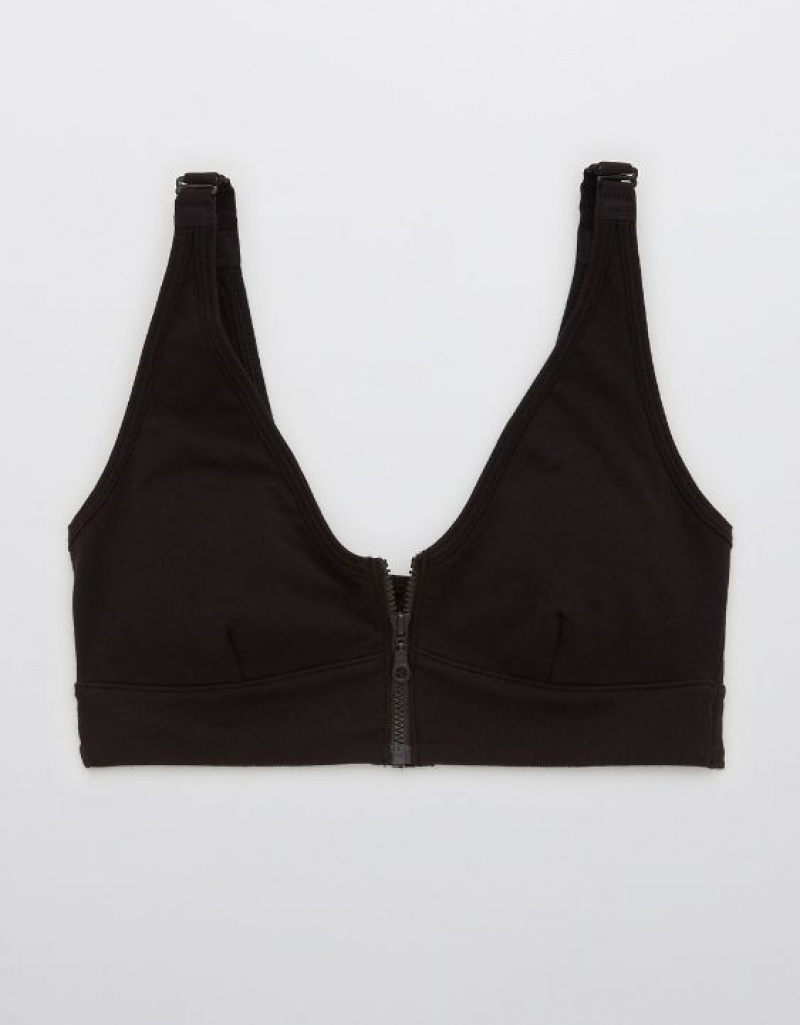 Aerie Slick Chicks Adaptive Wireless Zipper Bras Black | NTW-908341