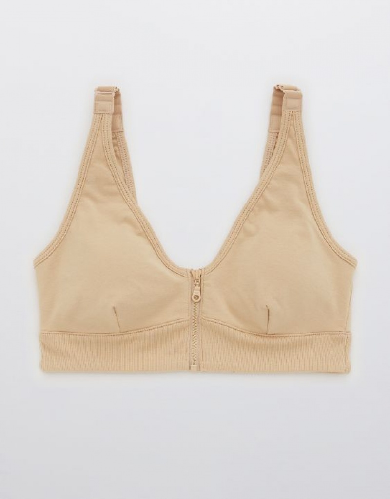 Aerie Slick Chicks Adaptive Wireless Zipper Bras Beige | KWA-698170