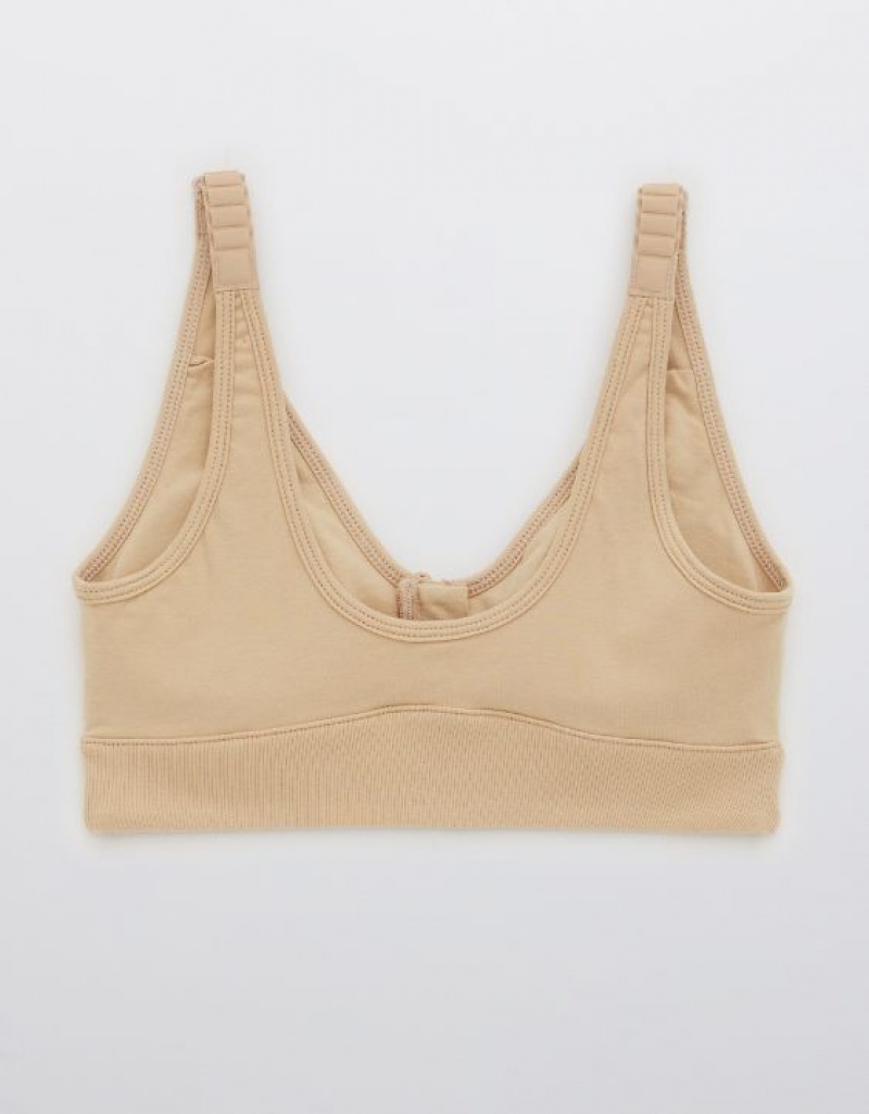 Aerie Slick Chicks Adaptive Wireless Zipper Bras Beige | KWA-698170