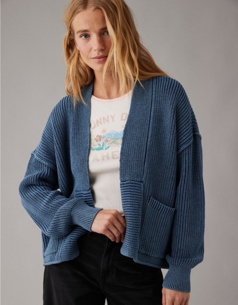 Aerie Slouchy Cardigan Blue | STG-102594