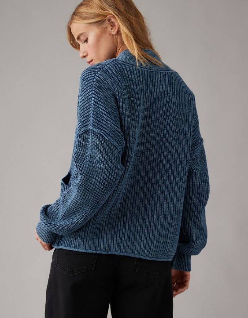 Aerie Slouchy Cardigan Blue | STG-102594