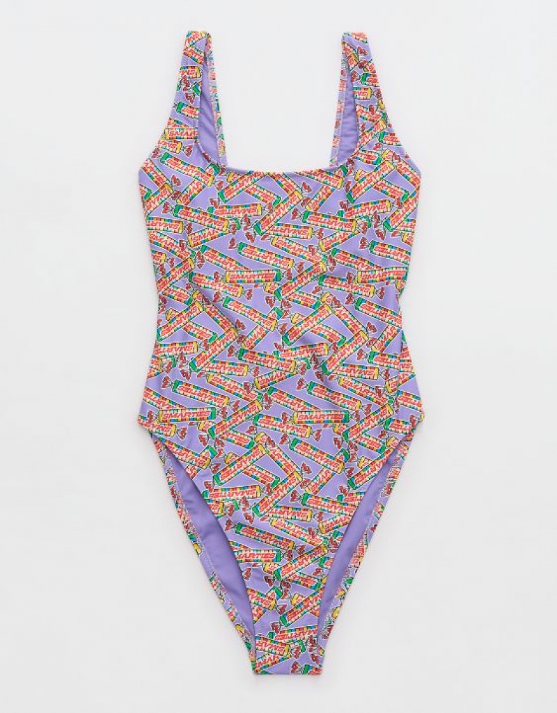 Aerie Smarties Babewatch One Piece Swimsuits Purple | SZU-478235