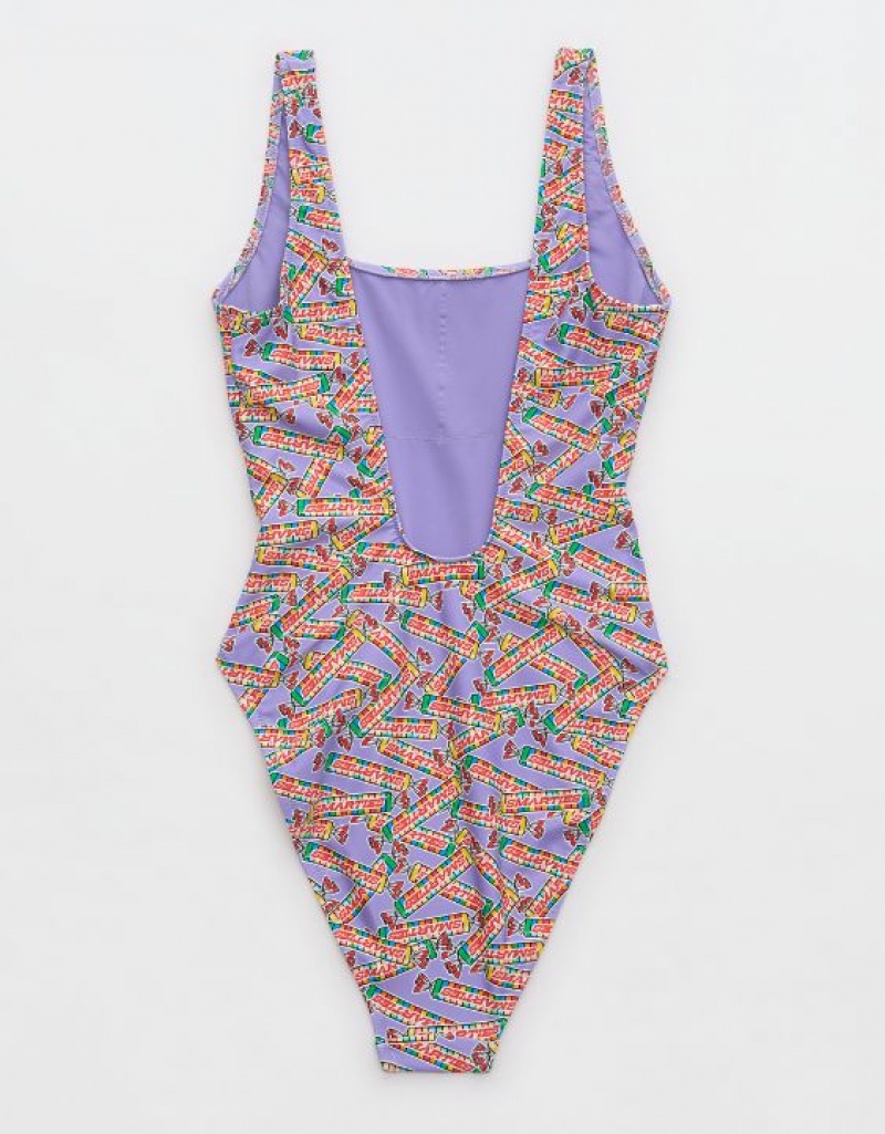 Aerie Smarties Babewatch One Piece Swimsuits Purple | SZU-478235