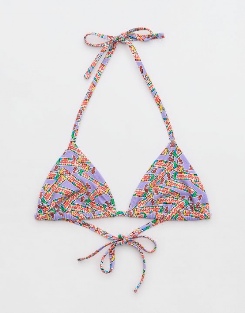 Aerie Smarties String Triangle Bikini Top Purple | YLE-539610