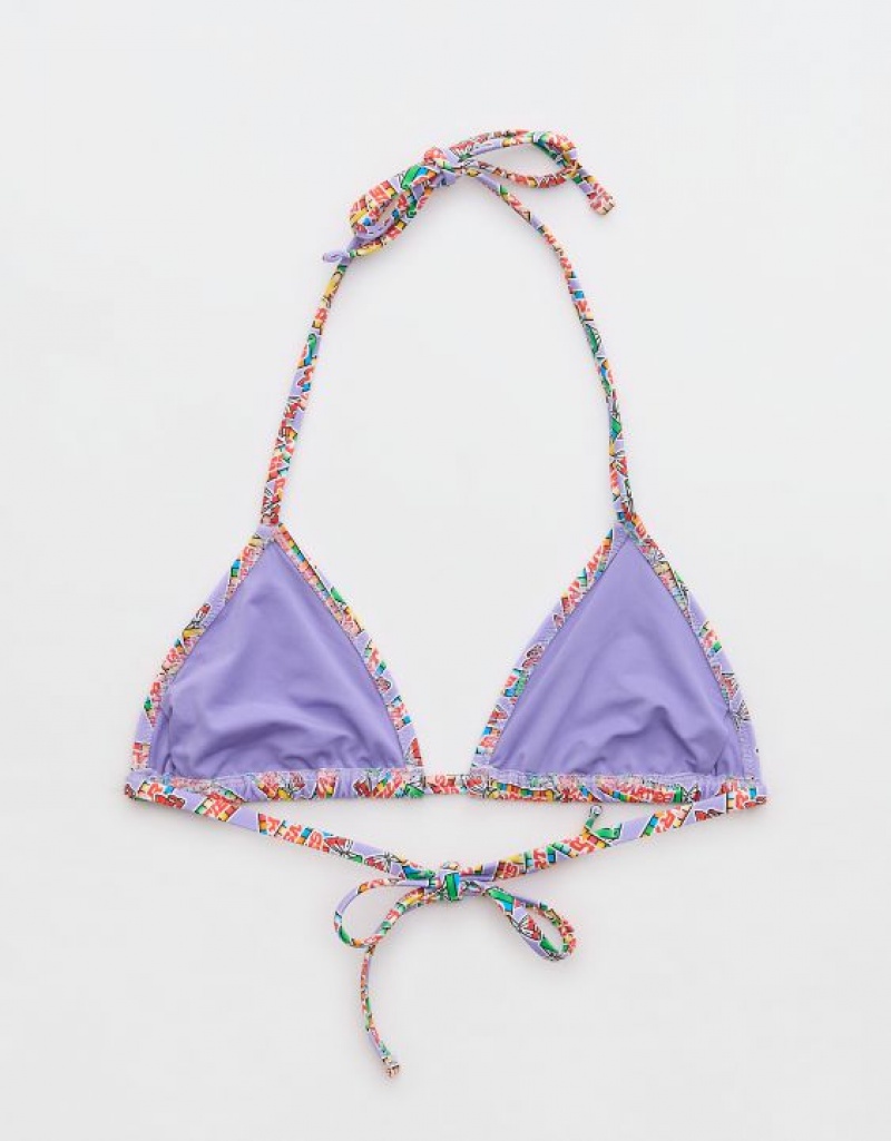 Aerie Smarties String Triangle Bikini Top Purple | YLE-539610