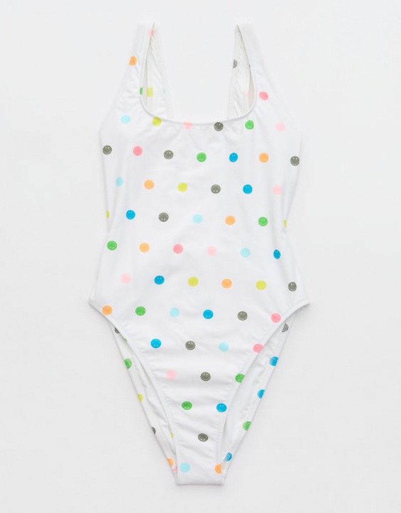 Aerie Smiley® Babewatch One Piece Swimsuits White | GXI-127463