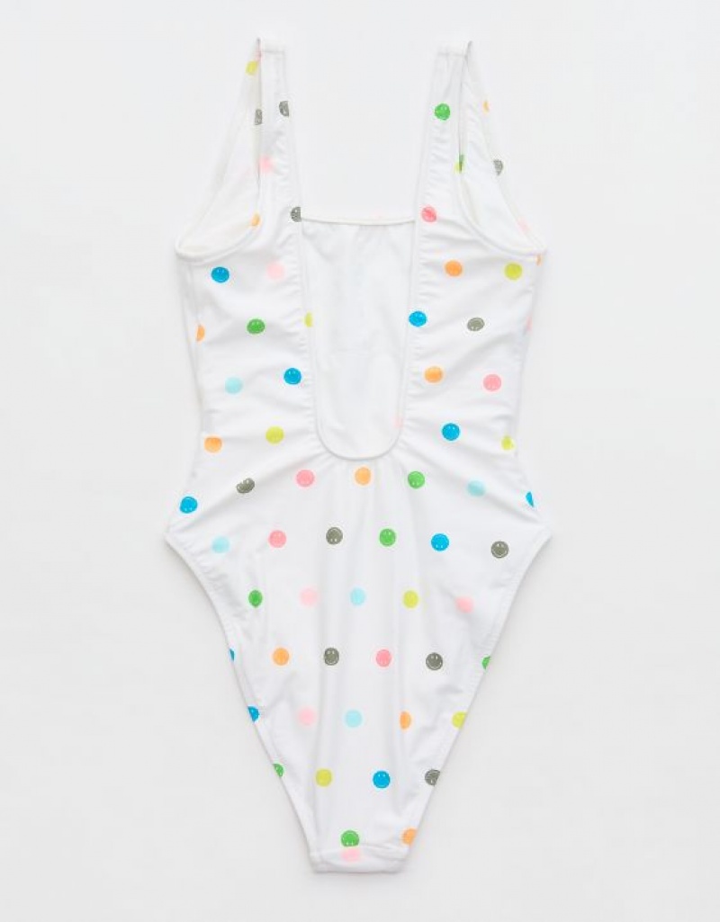 Aerie Smiley® Babewatch One Piece Swimsuits White | GXI-127463