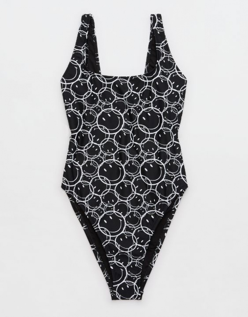 Aerie Smiley® Babewatch One Piece Swimsuits Black | RDB-432681