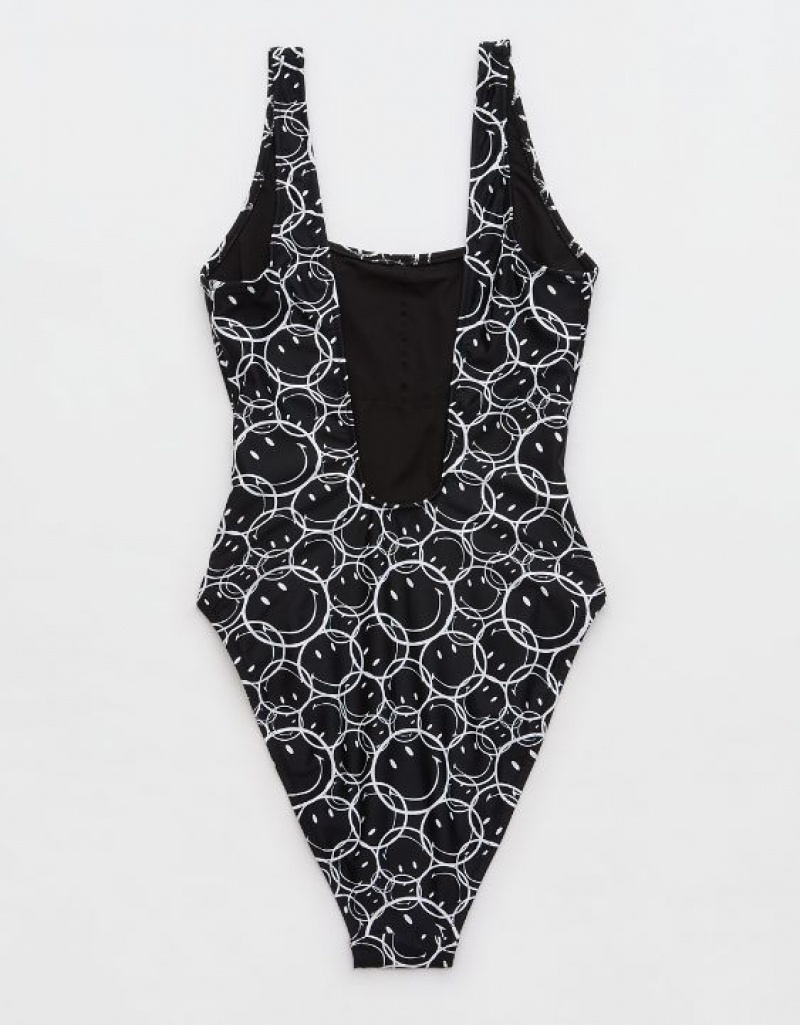 Aerie Smiley® Babewatch One Piece Swimsuits Black | RDB-432681