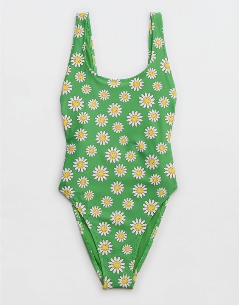 Aerie Smiley® Birthday Scoop One Piece Swimsuits Green | HBE-371096