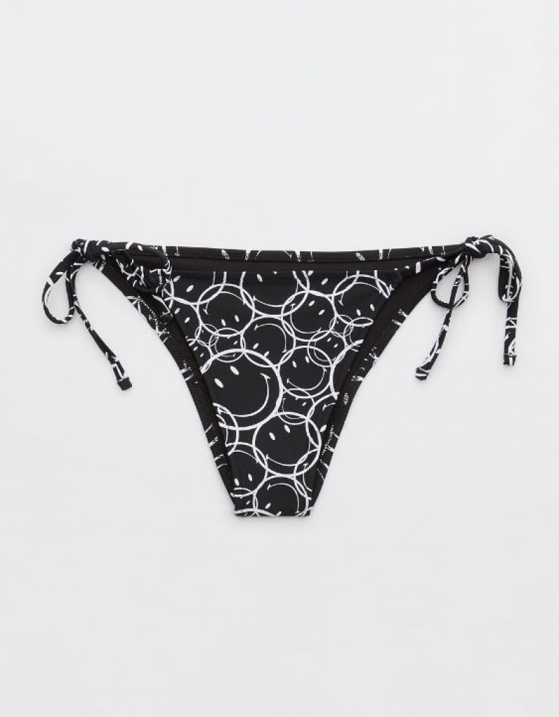 Aerie Smiley® Low Rise Tie Cheekiest Bikini Bottom Black | RNZ-839460