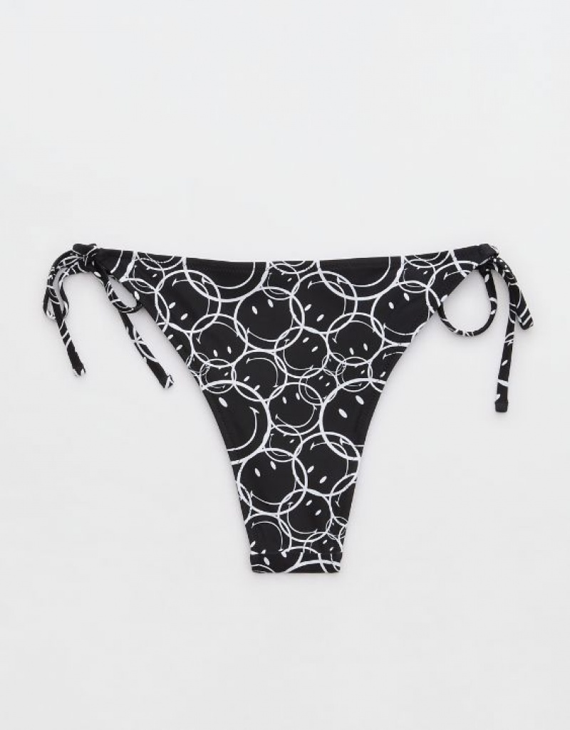 Aerie Smiley® Low Rise Tie Cheekiest Bikini Bottom Black | RNZ-839460