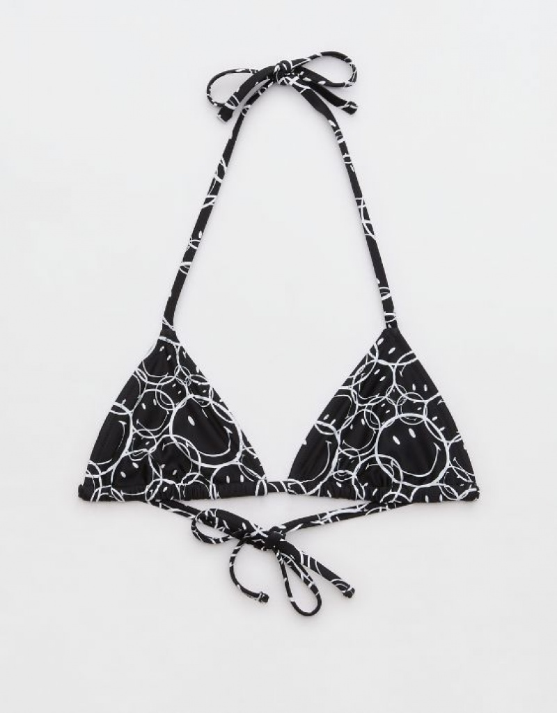 Aerie Smiley® String Triangle Bikini Top Black | DYK-938251