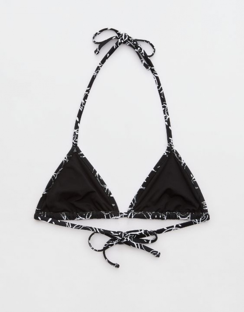 Aerie Smiley® String Triangle Bikini Top Black | DYK-938251