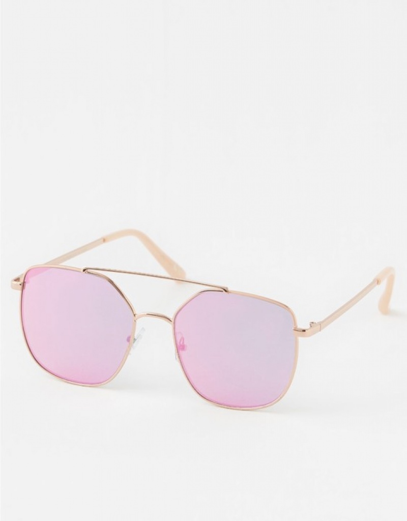 Aerie So Fly Angled Sunglasses Rose / Gold | QEG-659082