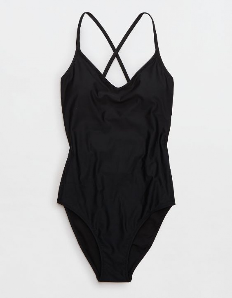 Aerie Strappy Back One Piece Swimsuits Black | VPC-287469