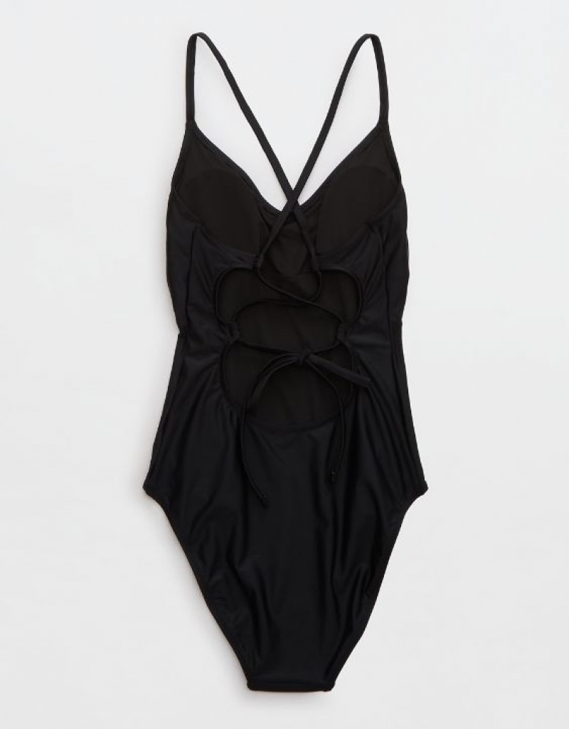 Aerie Strappy Back One Piece Swimsuits Black | VPC-287469