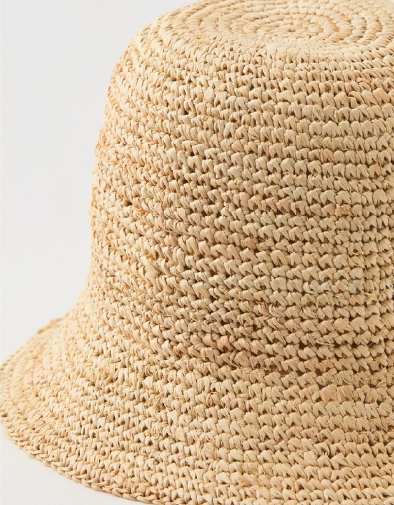 Aerie Straw Crochet Bucket Hats Beige | OLQ-849527