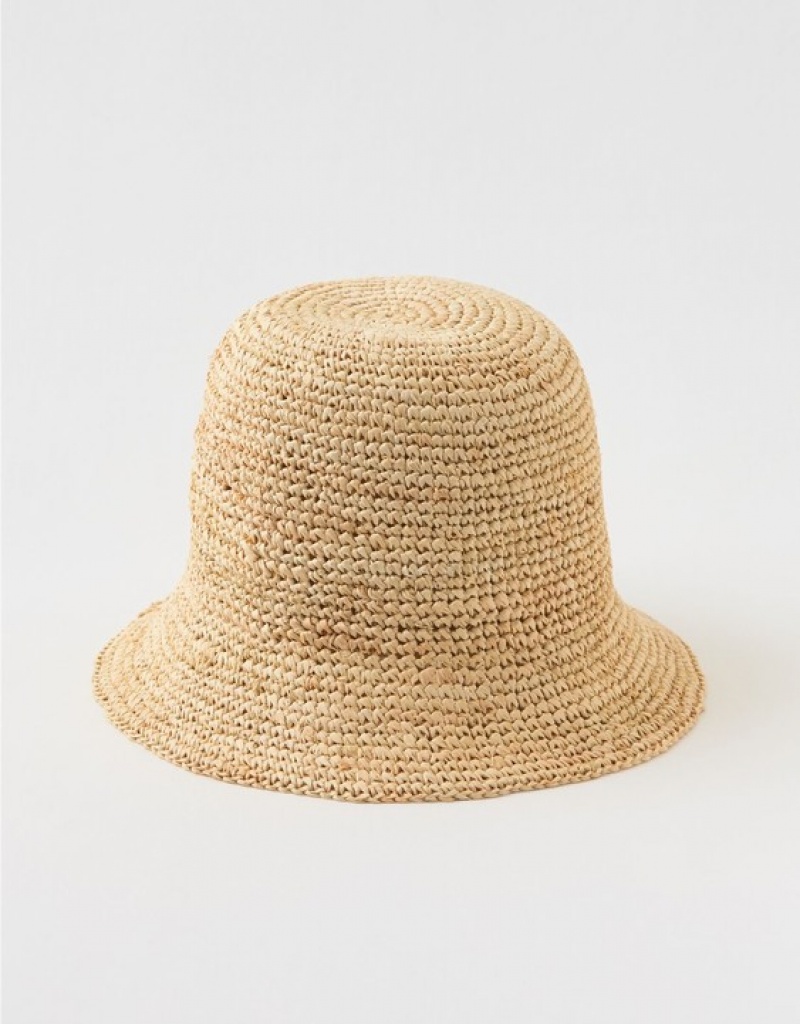 Aerie Straw Crochet Bucket Hats Beige | OLQ-849527