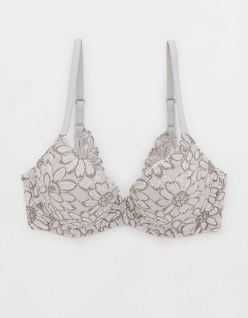 Aerie Sunnie Demi Push Up Bloom Lace Cross Dye Bras Grey | IGC-541802