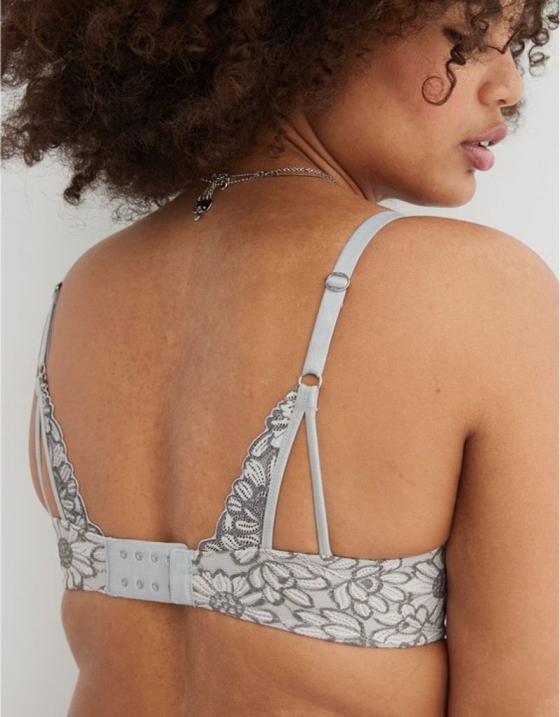 Aerie Sunnie Demi Push Up Bloom Lace Cross Dye Bras Grey | IGC-541802