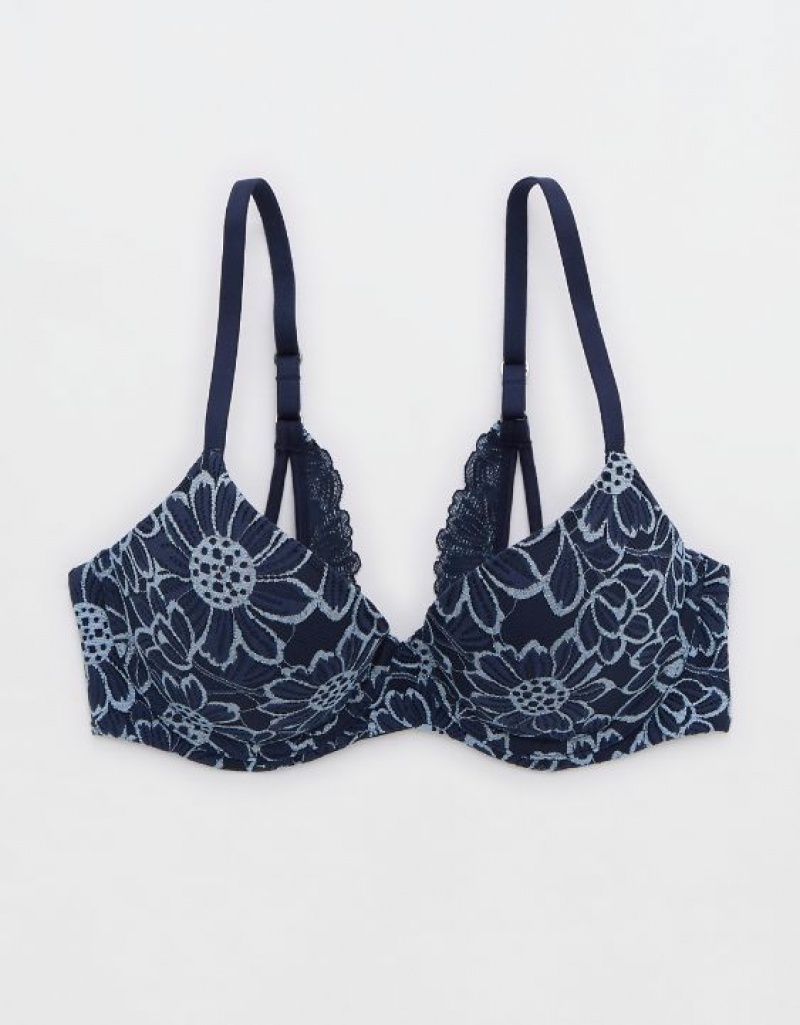 Aerie Sunnie Demi Push Up Bloom Lace Cross Dye Bras Navy | INT-457693