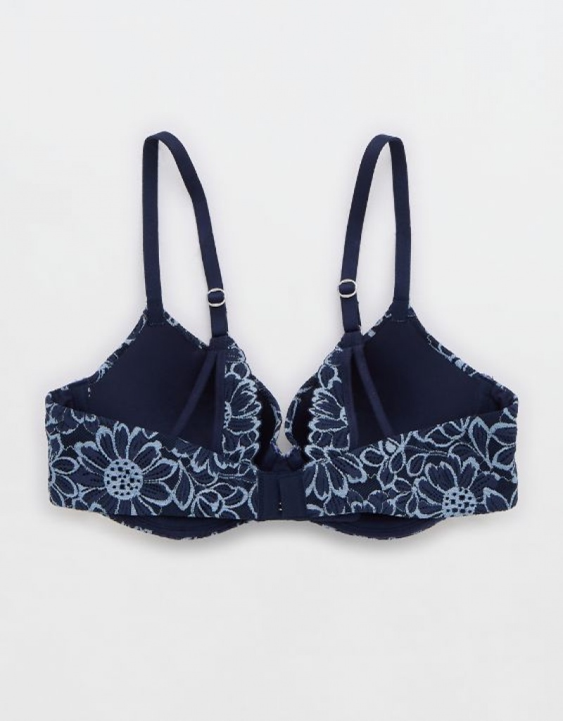 Aerie Sunnie Demi Push Up Bloom Lace Cross Dye Bras Navy | INT-457693