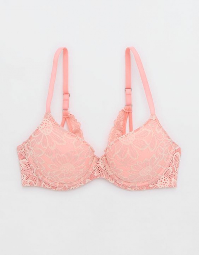 Aerie Sunnie Demi Push Up Bloom Lace Cross Dye Bras Pink | JAQ-034192