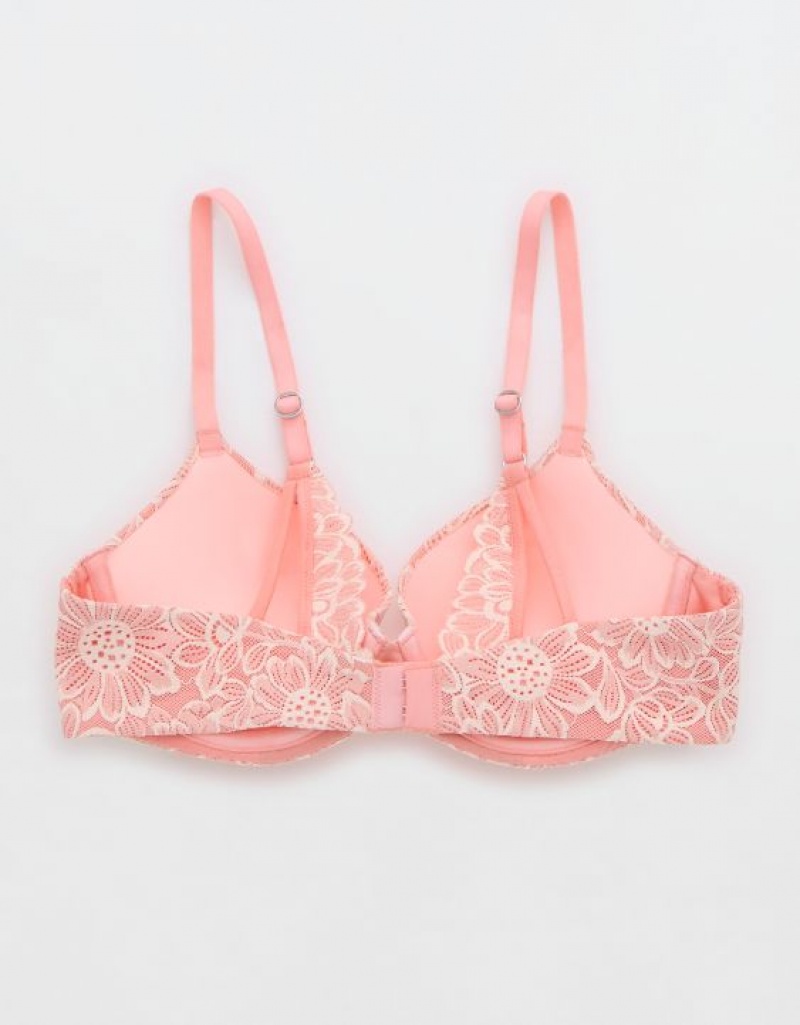 Aerie Sunnie Demi Push Up Bloom Lace Cross Dye Bras Pink | JAQ-034192