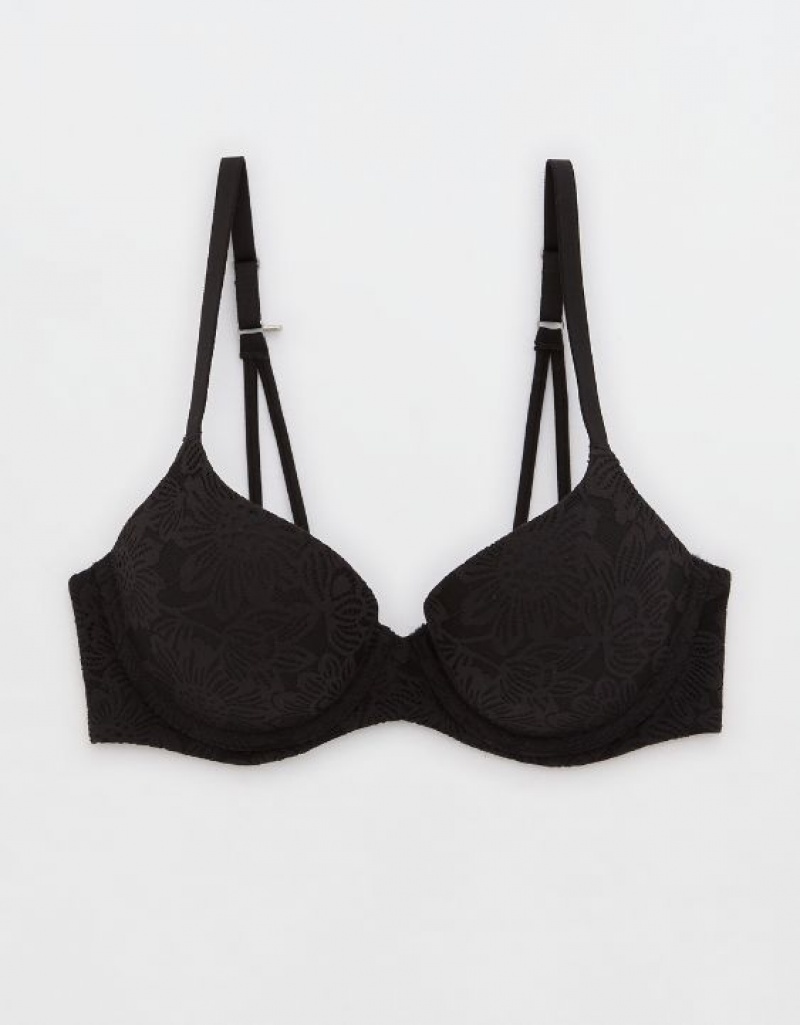 Aerie Sunnie Demi Push Up Bloom Lace Strappy Bras Black | GBE-850724