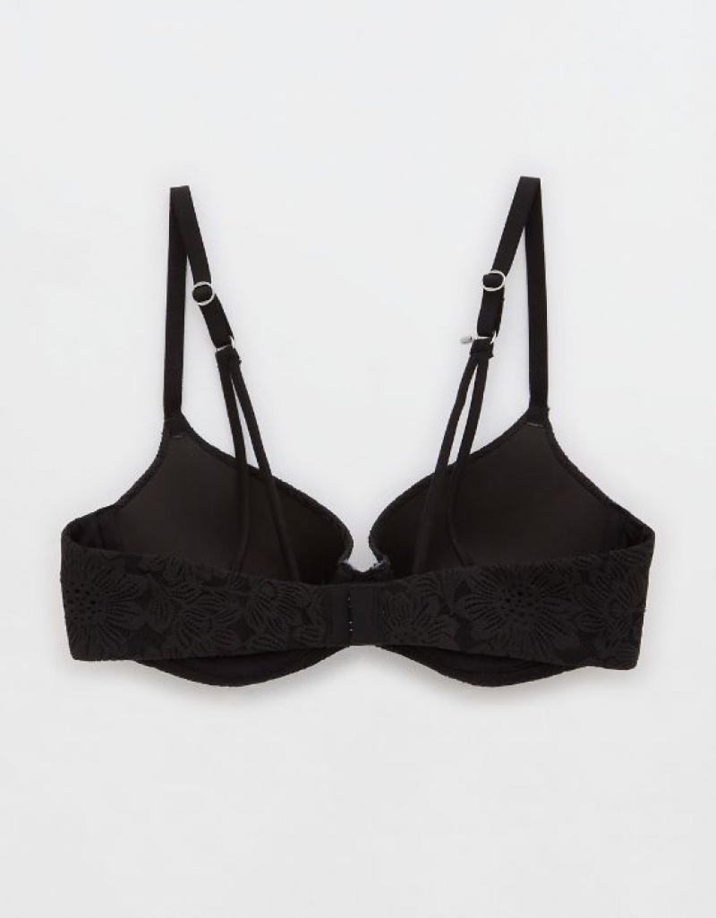 Aerie Sunnie Demi Push Up Bloom Lace Strappy Bras Black | GBE-850724