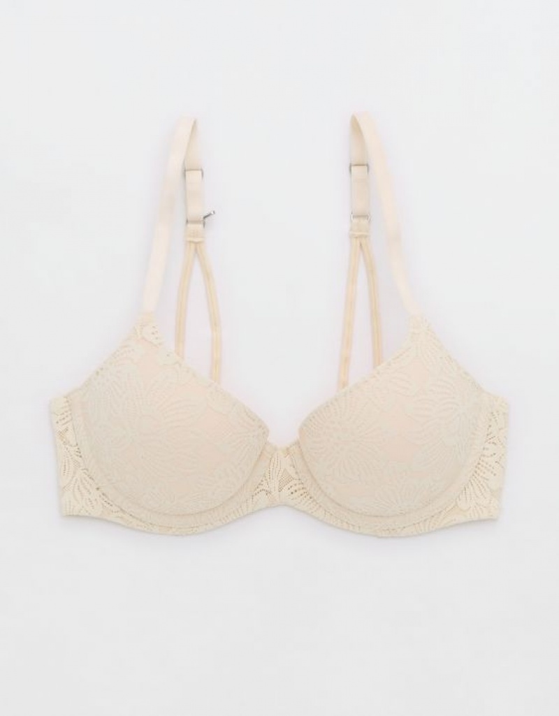 Aerie Sunnie Demi Push Up Bloom Lace Strappy Bras Light Yellow | HWK-136948