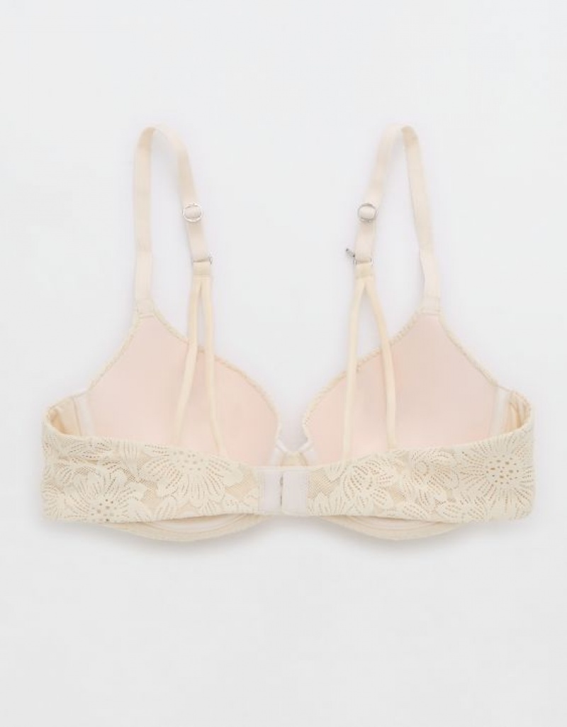 Aerie Sunnie Demi Push Up Bloom Lace Strappy Bras Light Yellow | HWK-136948