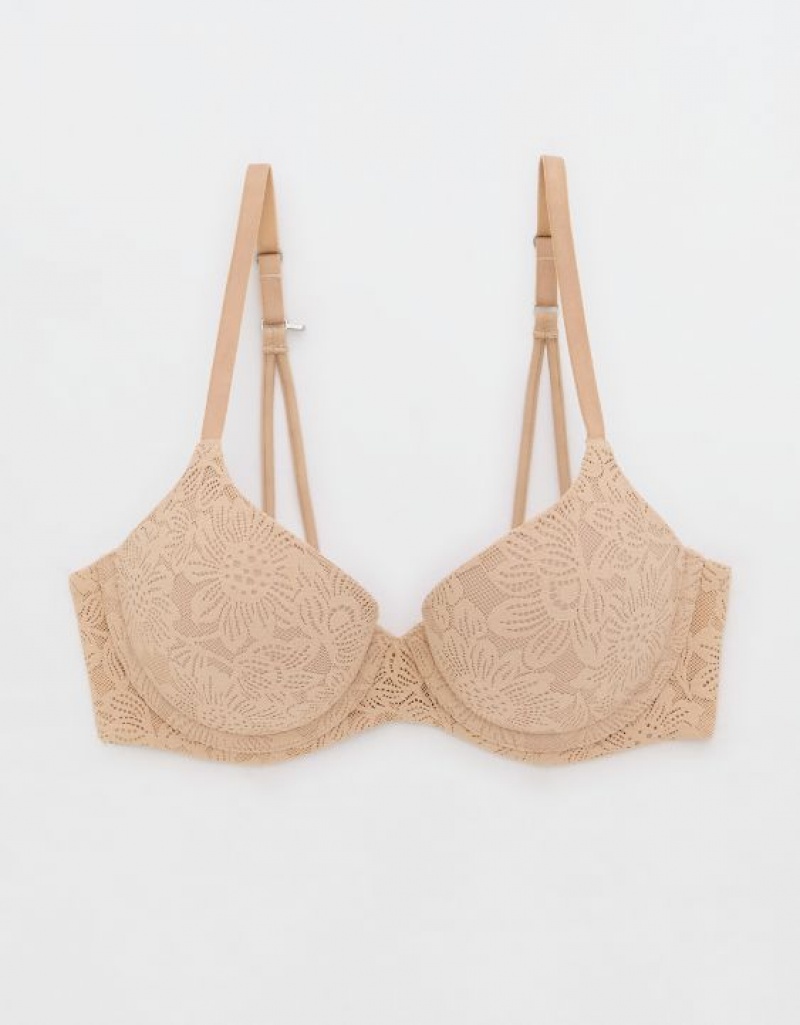 Aerie Sunnie Demi Push Up Bloom Lace Strappy Bras Beige | OBC-807452