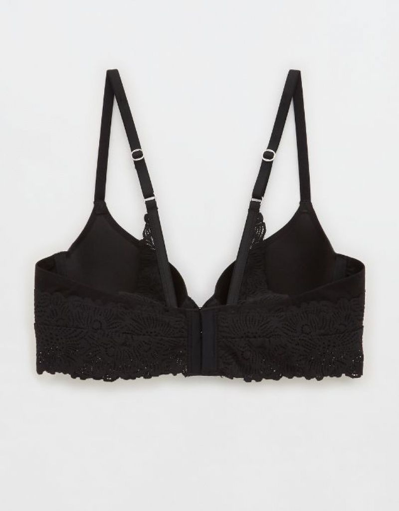 Aerie Sunnie Full Coverage Lightly Lined Bloom Lace Trim Bras Black | CAJ-106923