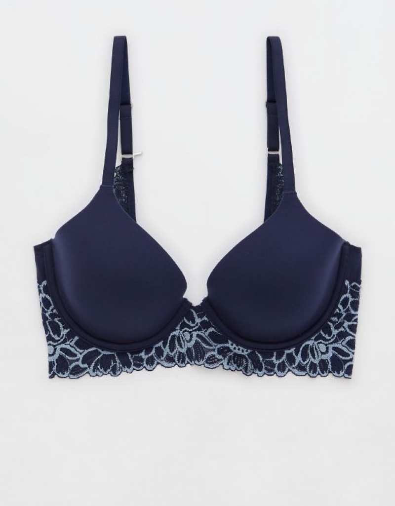 Aerie Sunnie Full Coverage Lightly Lined Bloom Lace Trim Bras Navy | TVP-752014