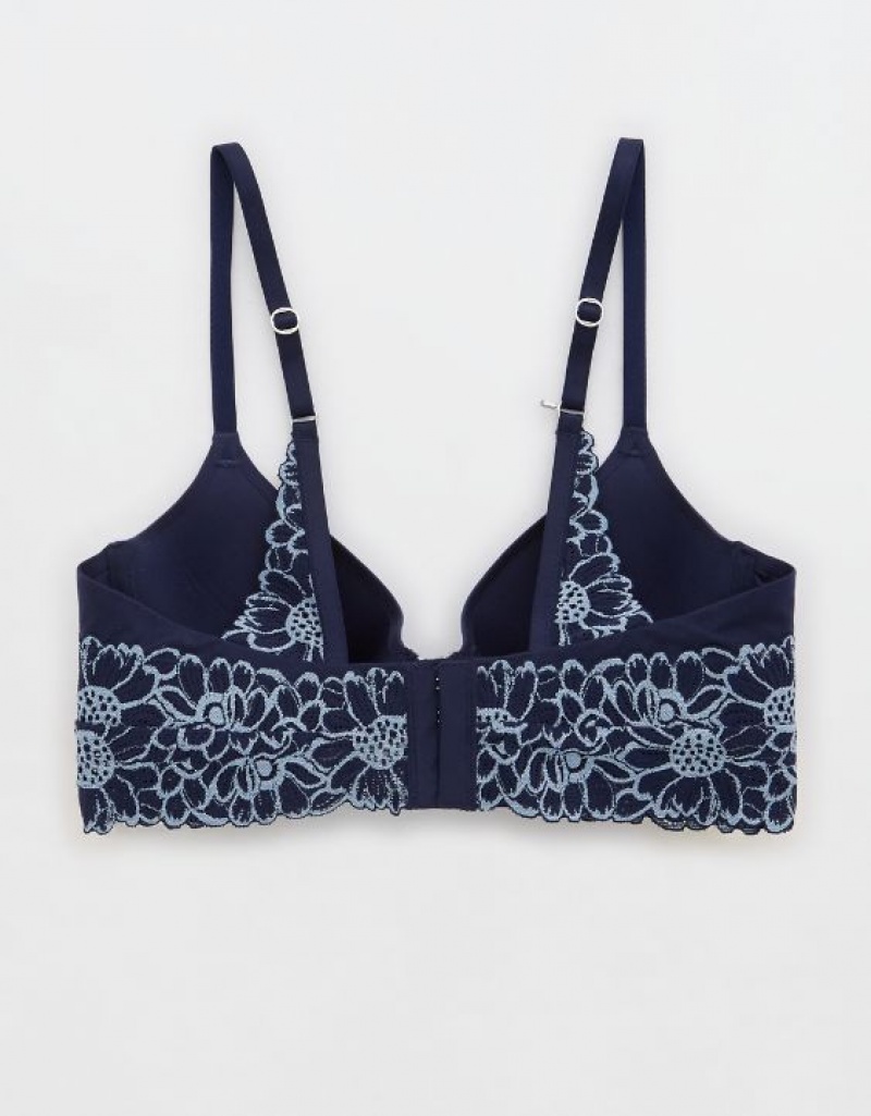 Aerie Sunnie Full Coverage Lightly Lined Bloom Lace Trim Bras Navy | TVP-752014