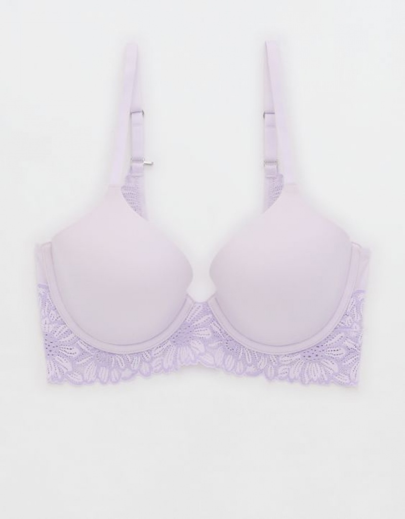 Aerie Sunnie Full Coverage Lightly Lined Bloom Lace Trim Bras Lavender | GTA-713294