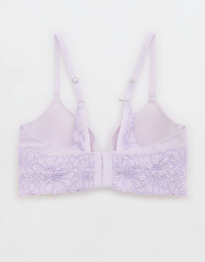 Aerie Sunnie Full Coverage Lightly Lined Bloom Lace Trim Bras Lavender | GTA-713294