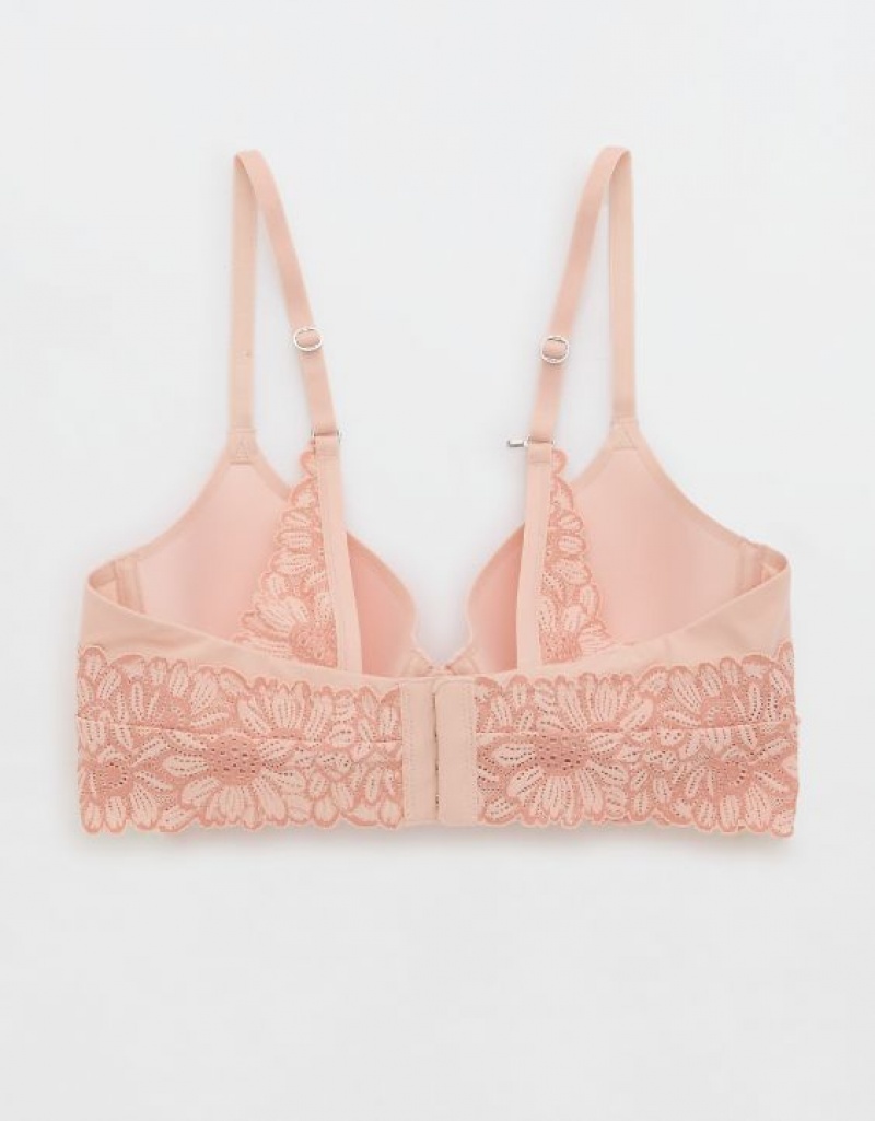 Aerie Sunnie Full Coverage Lightly Lined Bloom Lace Trim Bras Pink | UBW-261983