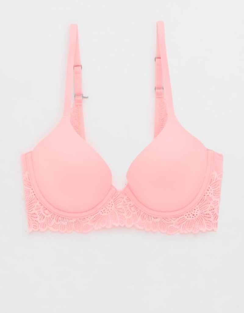 Aerie Sunnie Full Coverage Lightly Lined Bloom Lace Trim Bras Pink | ANL-879615