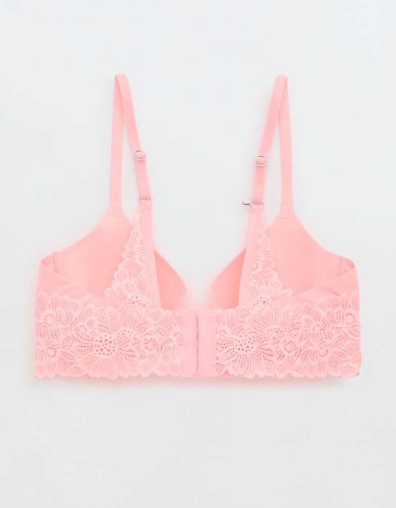 Aerie Sunnie Full Coverage Lightly Lined Bloom Lace Trim Bras Pink | ANL-879615