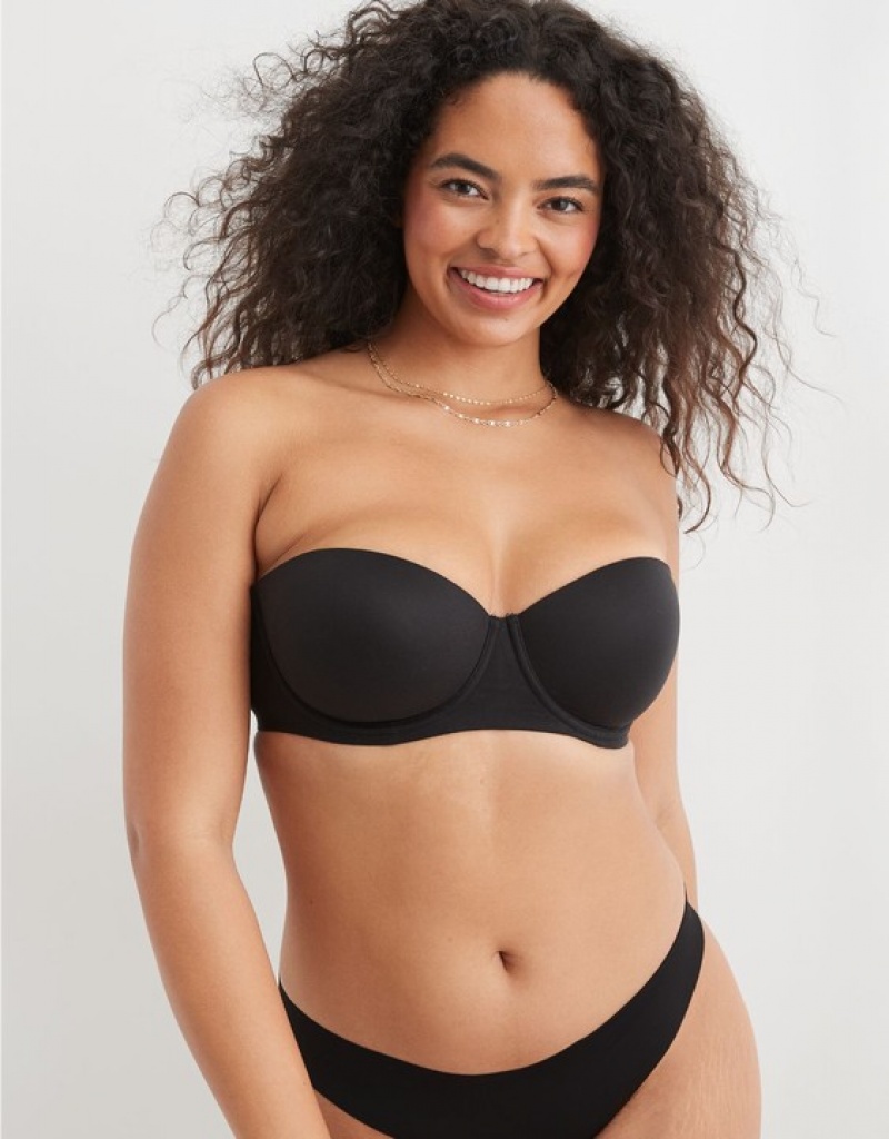 Aerie Sunnie Strapless Lightly Lined Bras Black | GNL-032685