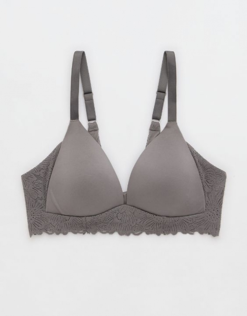 Aerie Sunnie Wireless Lightly Lined Bloom Lace Trim Bras Grey | NMH-053194