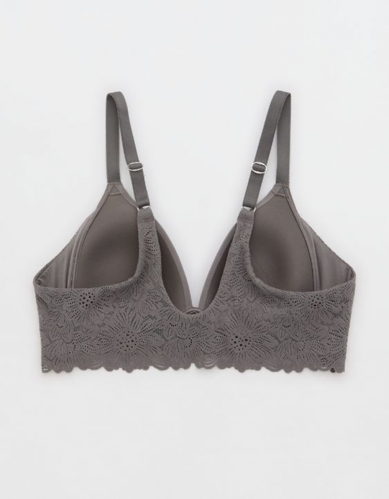 Aerie Sunnie Wireless Lightly Lined Bloom Lace Trim Bras Grey | NMH-053194